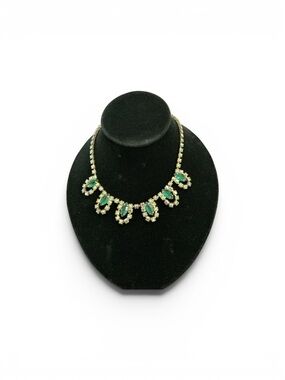 Vintage Emerald Green Crystal Statement Necklace - 23